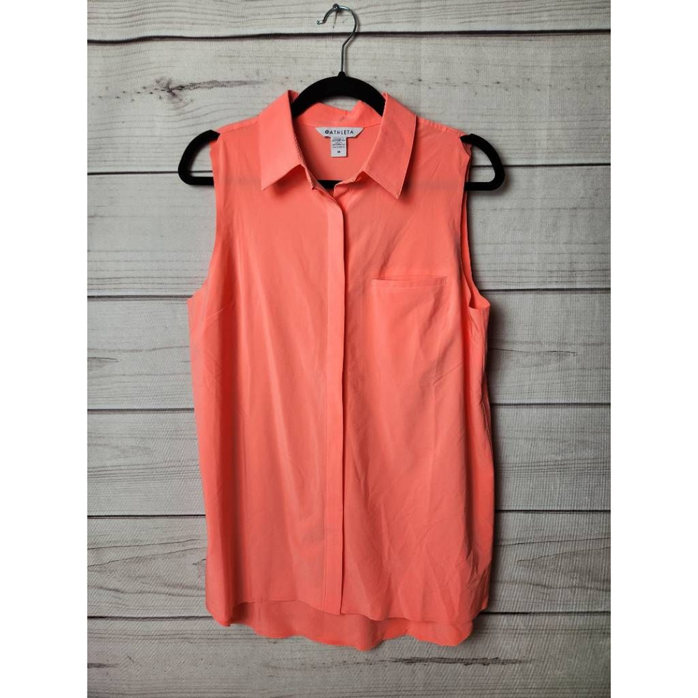Athleta Womens Urbanite II Tank Top Blouse Coral Sleeveless Collar Stretch M